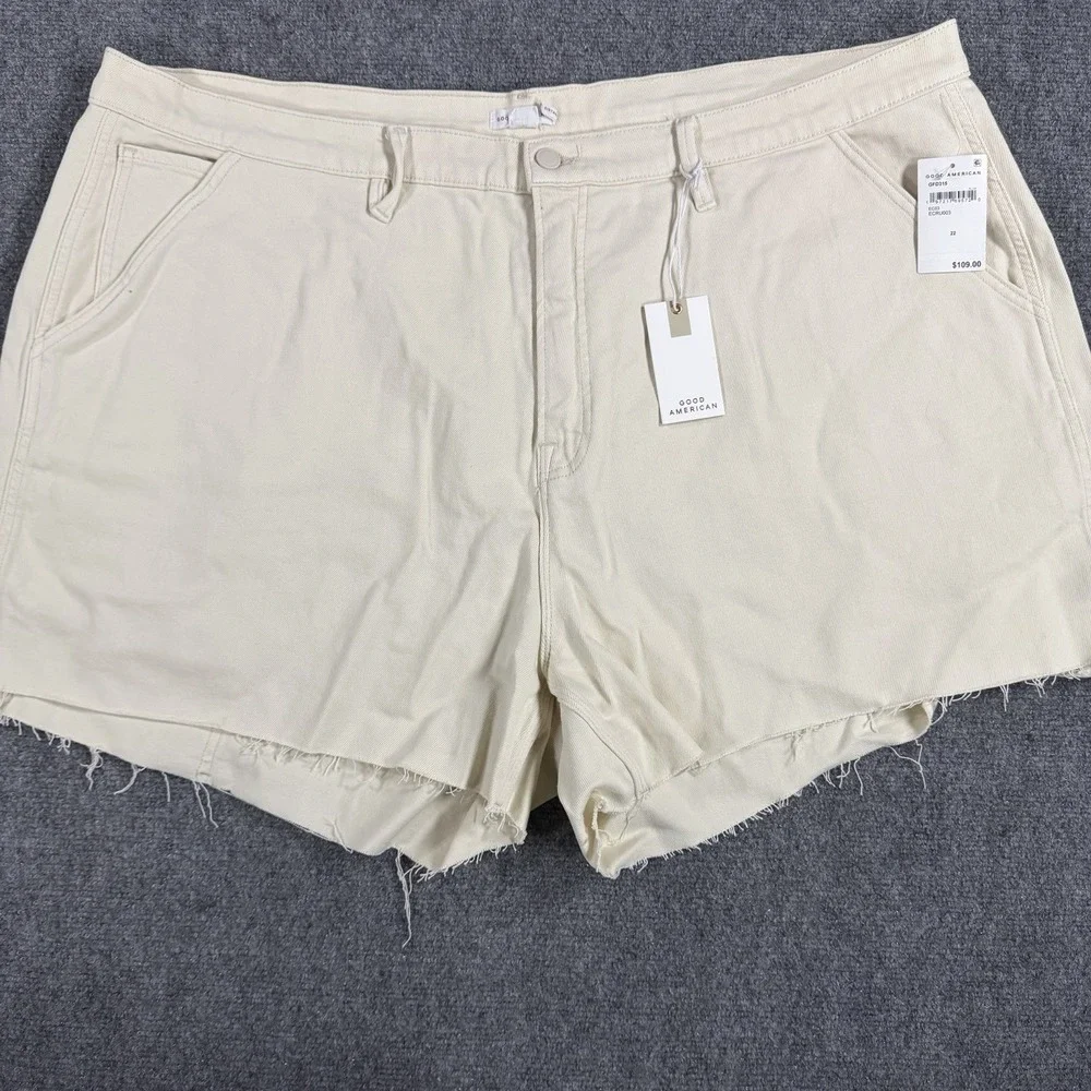 Good American Denim Long Shorts Womens 22 Ecru Carpenter NEW
